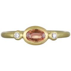 Faye Kim 18 Karat Gold Fancy Peach Oval Sapphire and Diamond Ring