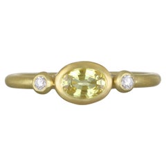 Faye Kim 18 Karat Gold Fancy Yellow Oval Sapphire and Diamond Ring