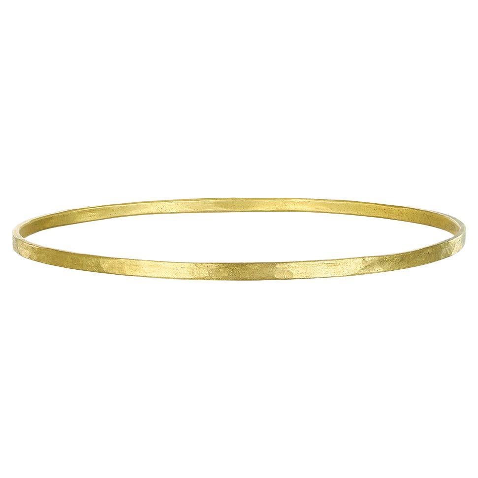 Faye Kim 18K Gold Medium Flat Hammered Bangle Bracelet For Sale