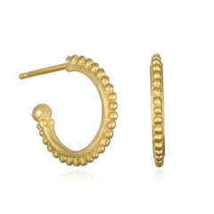 Faye Kim 18 Karat Gold Granulation Hoops with Freshwater Pearl Drops