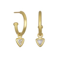 Faye Kim 18 Karat Gold Hoop Earrings with Trillion Diamond Drops