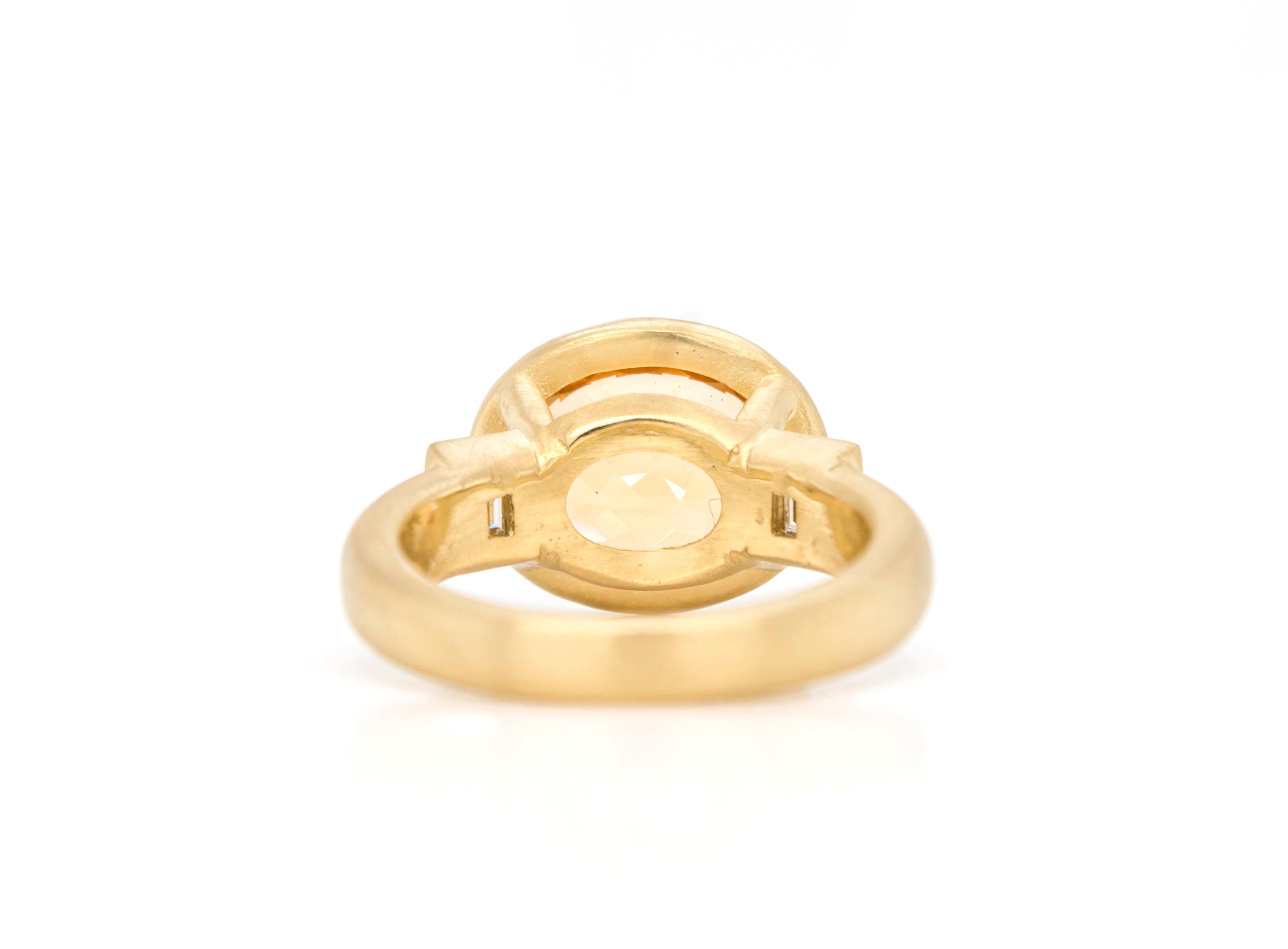 Faye Kim 18 Karat Gold Imperial Topaz Three-Stone Ring For Sale 3
