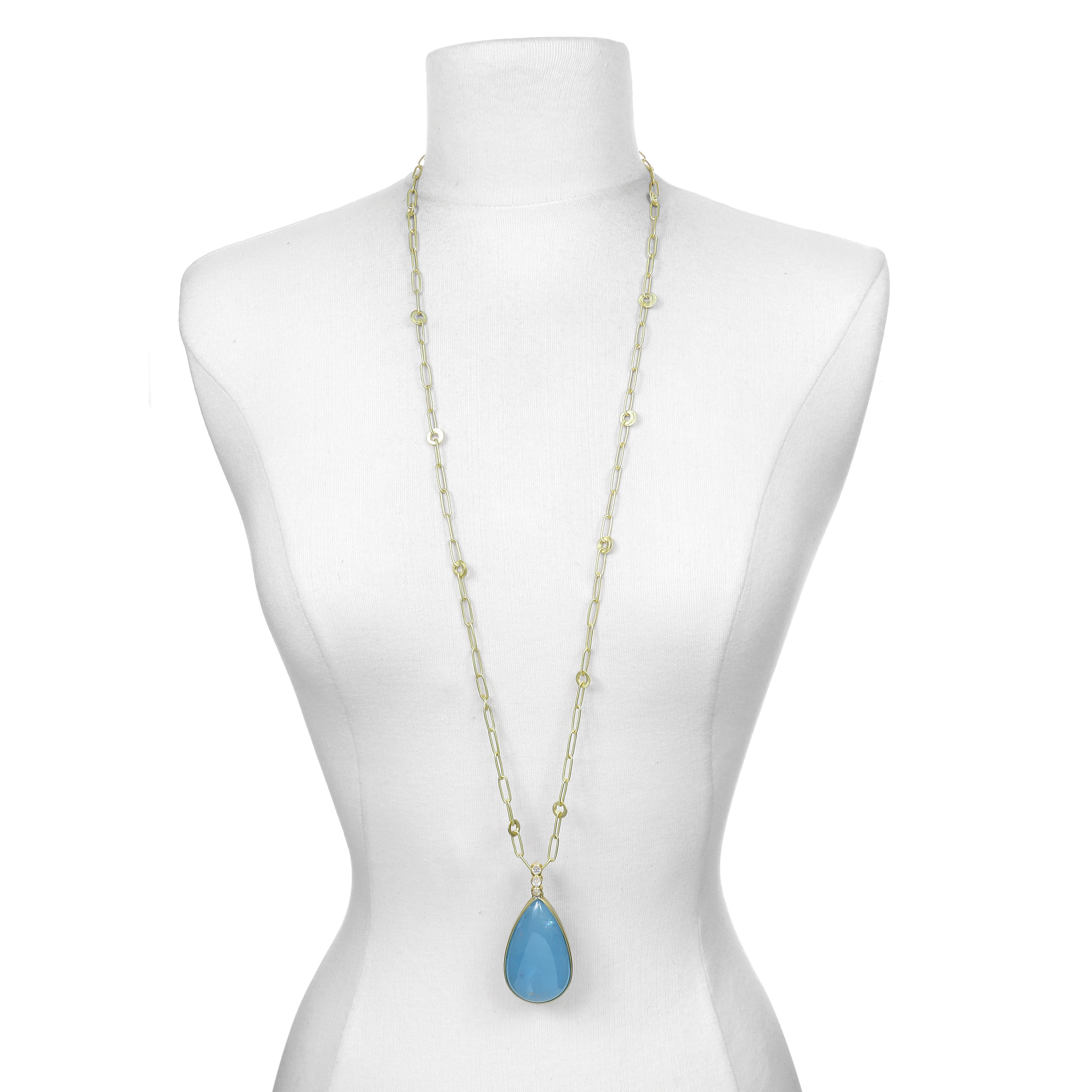 Contemporary Faye Kim 18k Gold Pear-Shaped Aquamarine and Moonstone Pendant