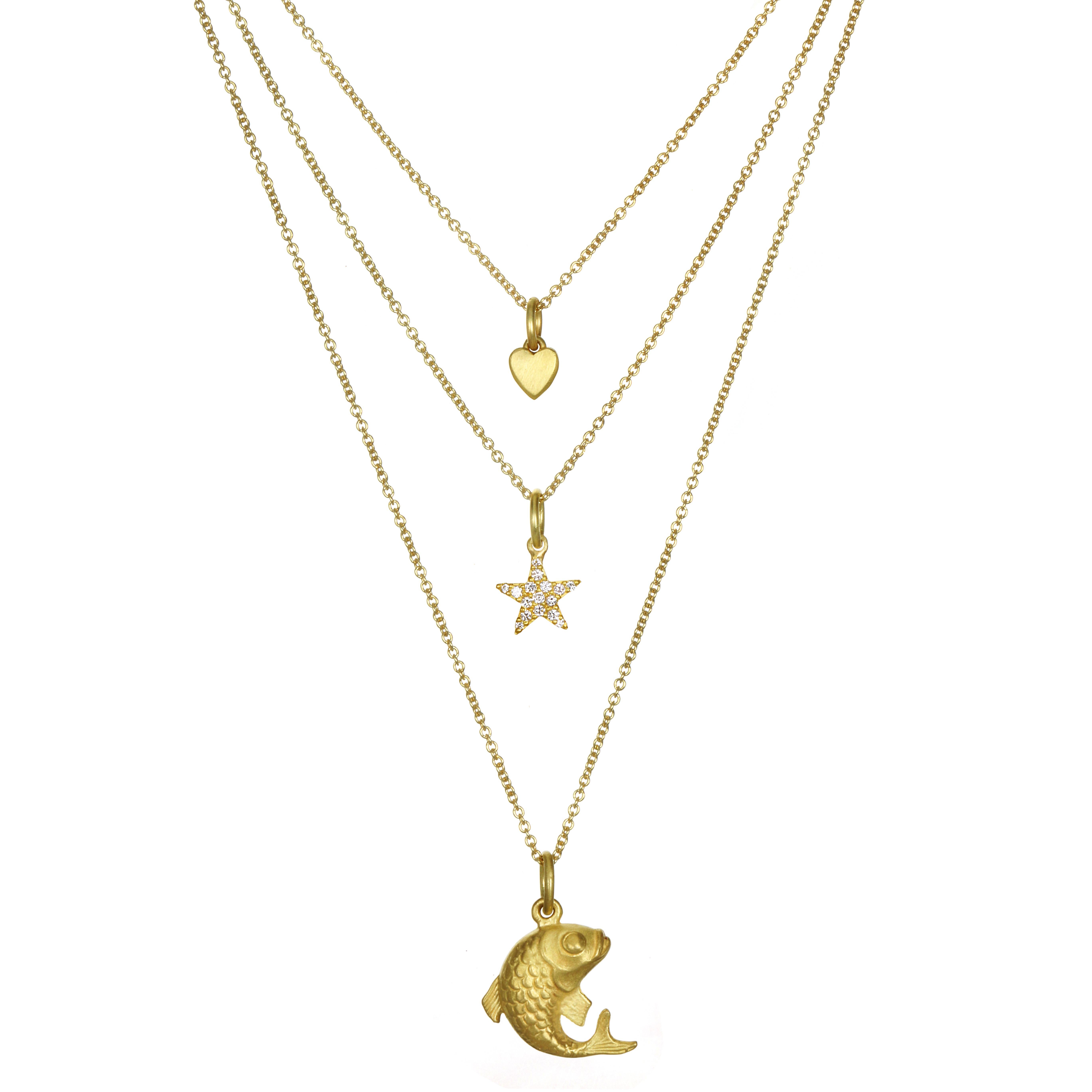 For courage, achievement, and strength - This beautiful Koi Charm is crafted in 18K green gold.  The cable chain is 16-18