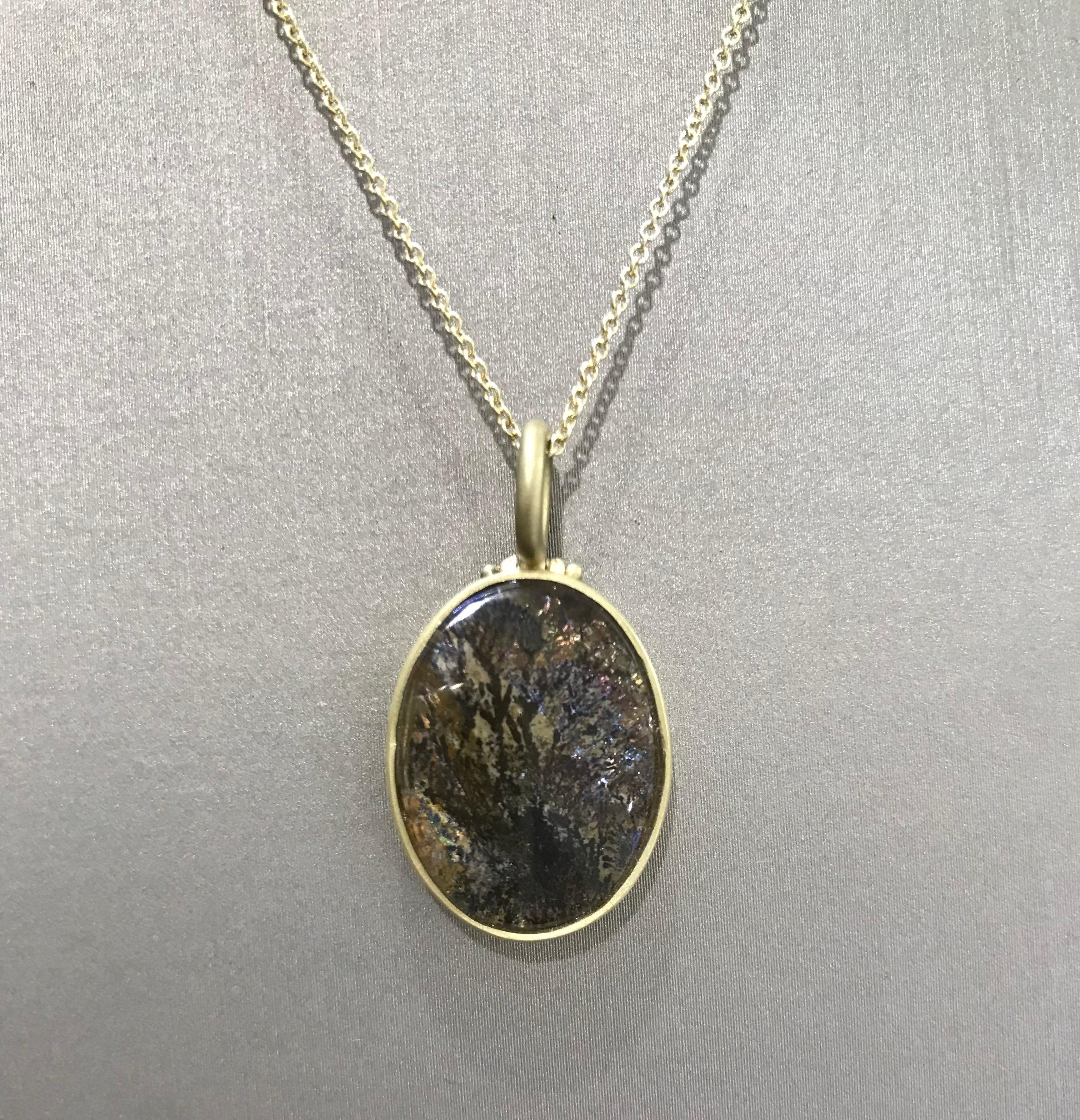 Women's or Men's Faye Kim 18K Gold Landscape Agate Pendant on Cable Chain For Sale