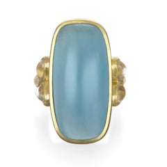 Faye Kim 18 Karat Gold Large Milky Aquamarine and Moonstone Ring