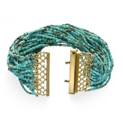 Faye Kim 18 Karat Gold Micro Heshi Turquoise Beaded Bracelet