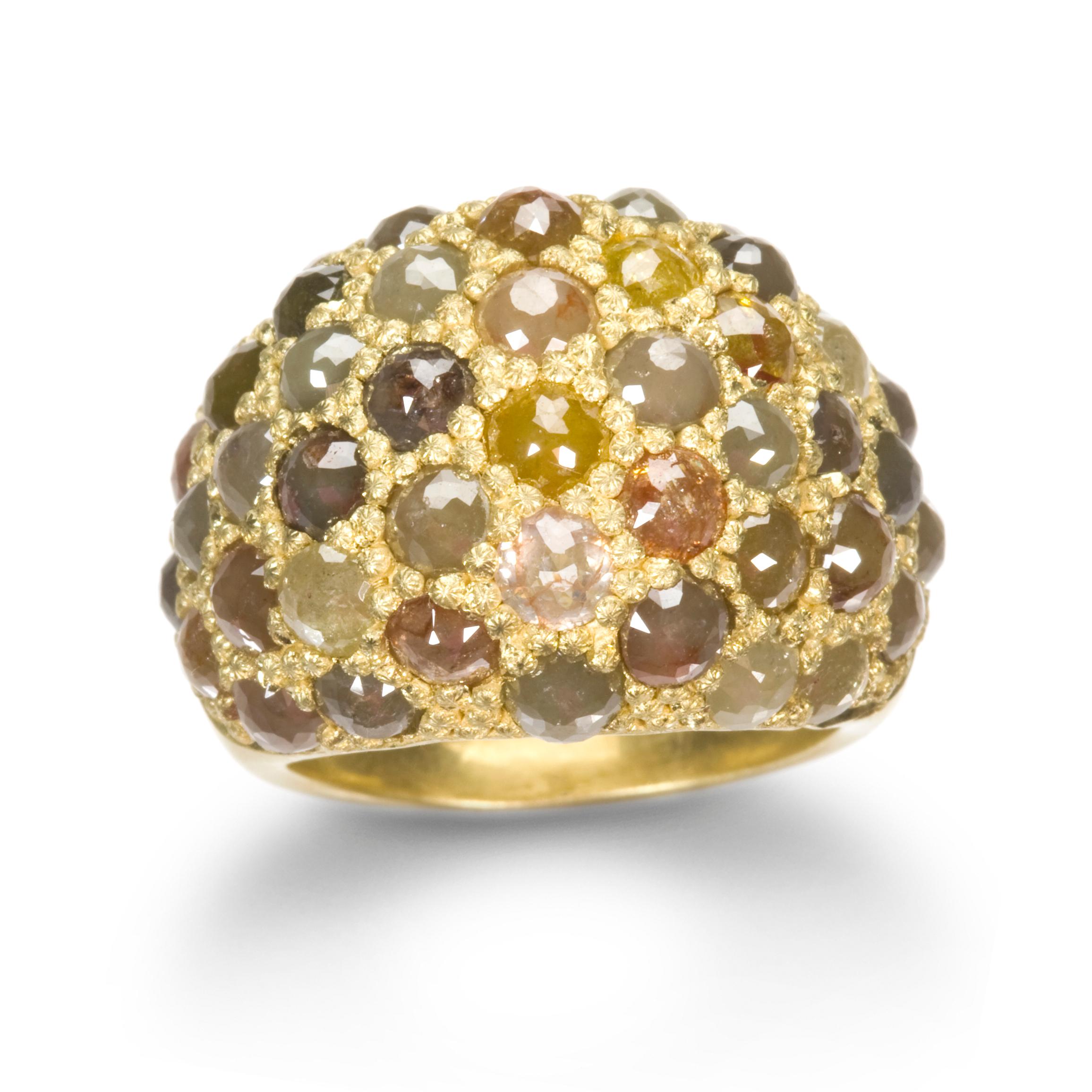 Contemporary Faye Kim 18 Karat Gold Raw Diamond Dome Cocktail Ring For Sale