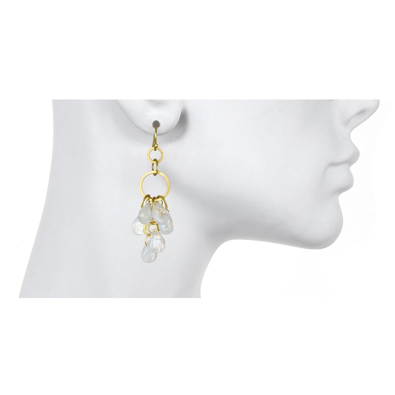 Contemporary Faye Kim 18k Gold Moonstone Briolette Fringe Earrings