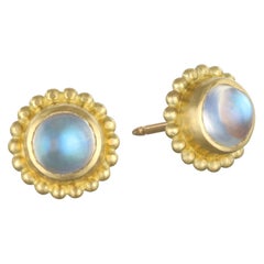 Faye Kim 18 Karat Gold Moonstone Stud Earrings with Granulation Border