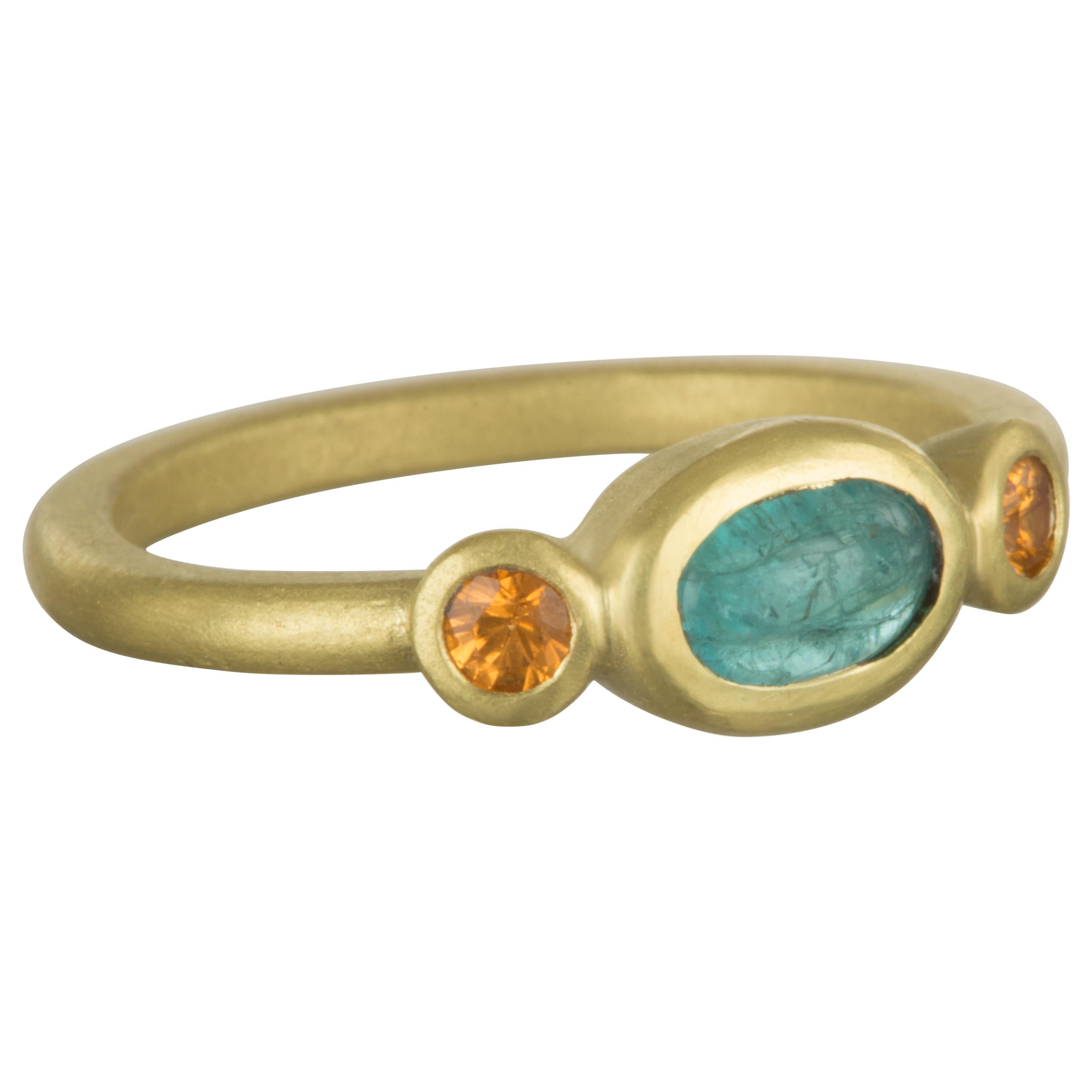 Faye Kim 18 Karat Gold Oval Paraiba Tourmaline and Mandarin Garnet Stack Ring