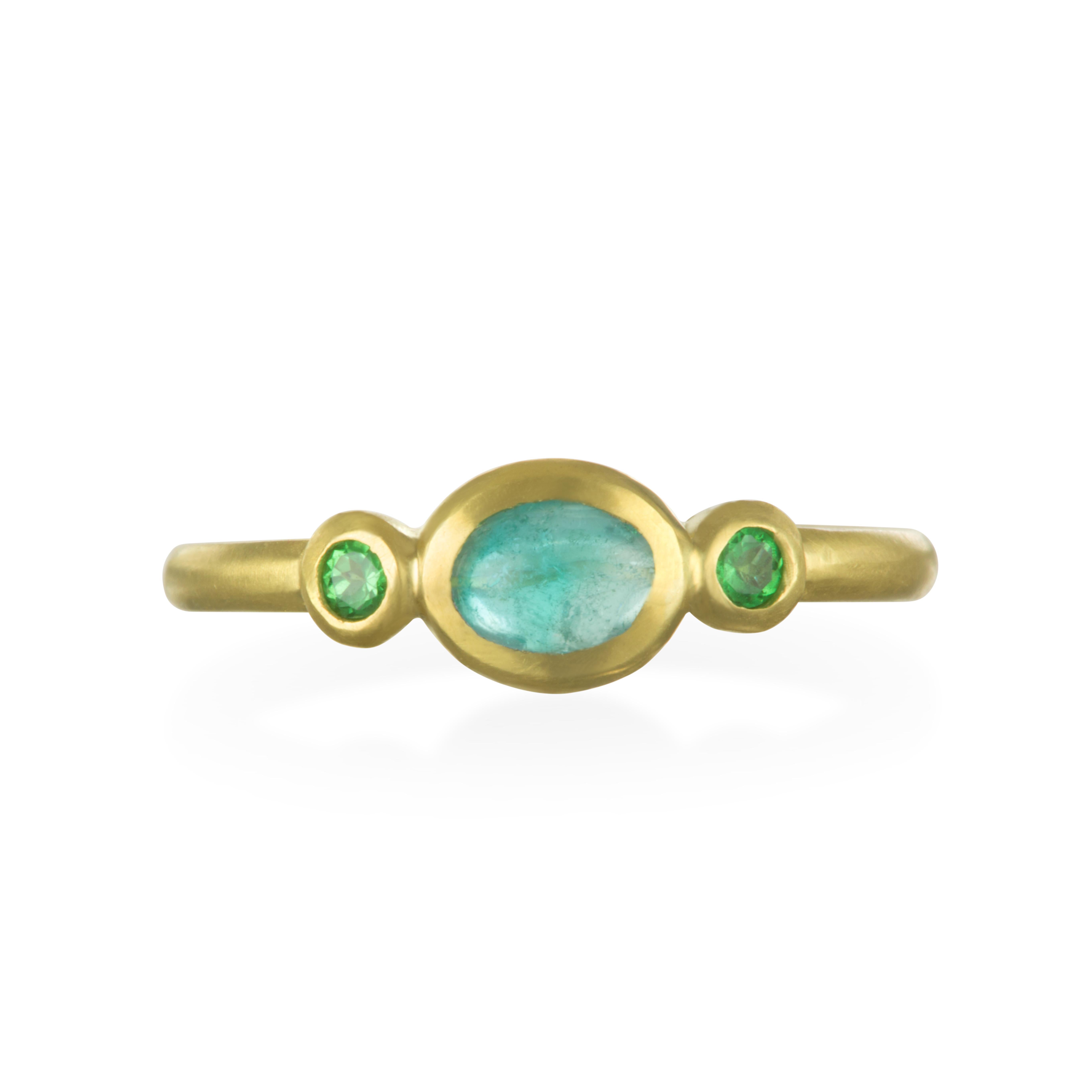 Faye Kim 18 Karat Gold Paraiba Tourmaline and Tsavorite Stack Ring In New Condition In Westport, CT