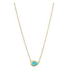 Faye Kim 18K Gold Paraiba Tourmaline Pear Shape Bezel Necklace
