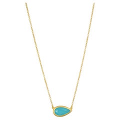 Faye Kim 18K Gold Paraiba Tourmaline Pear Shape Bezel Necklace