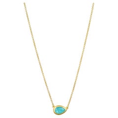 Faye Kim 18K Gold Paraiba Tourmaline Pear Shape Bezel Necklace