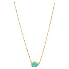 Faye Kim 18K Gold Paraiba Tourmaline Pear Shape Bezel Necklace