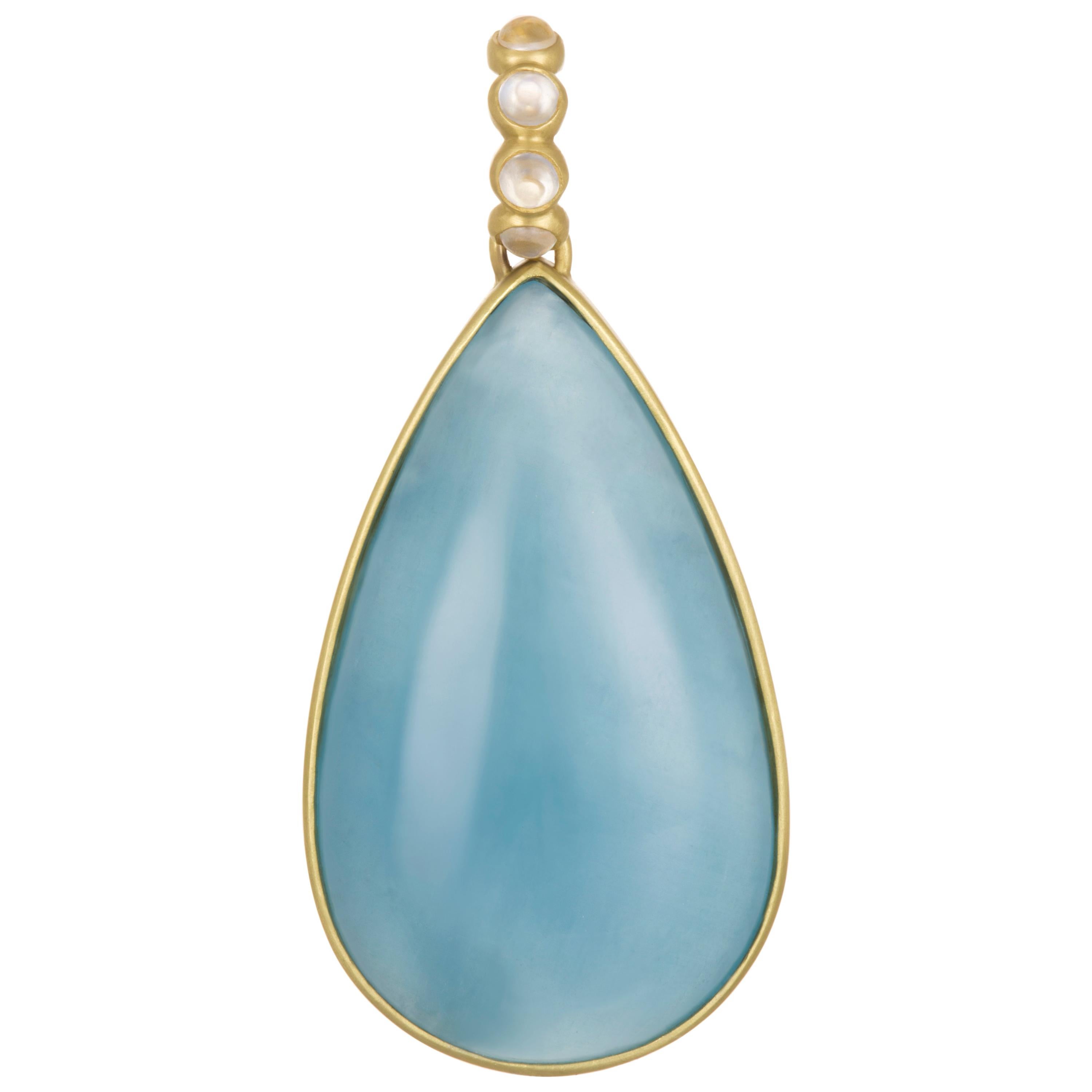 Faye Kim 18k Gold Pear-Shaped Aquamarine and Moonstone Pendant