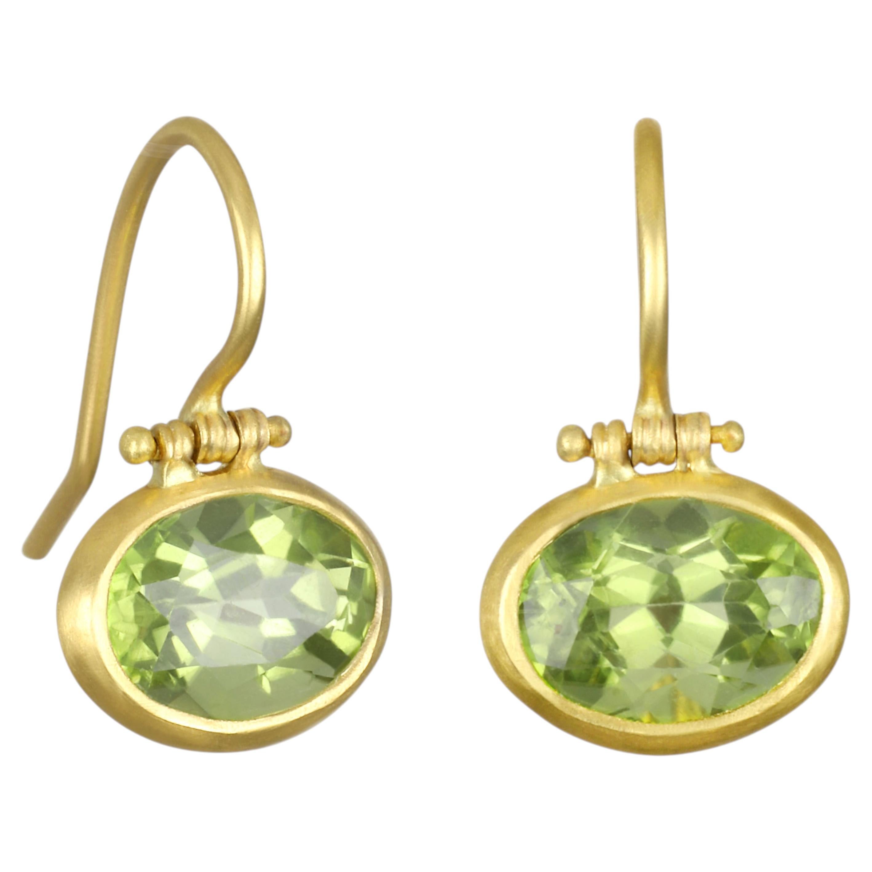 Faye Kim 18K Gold Peridot Hinged Drop Earrings, 2.50ctw, USA Made