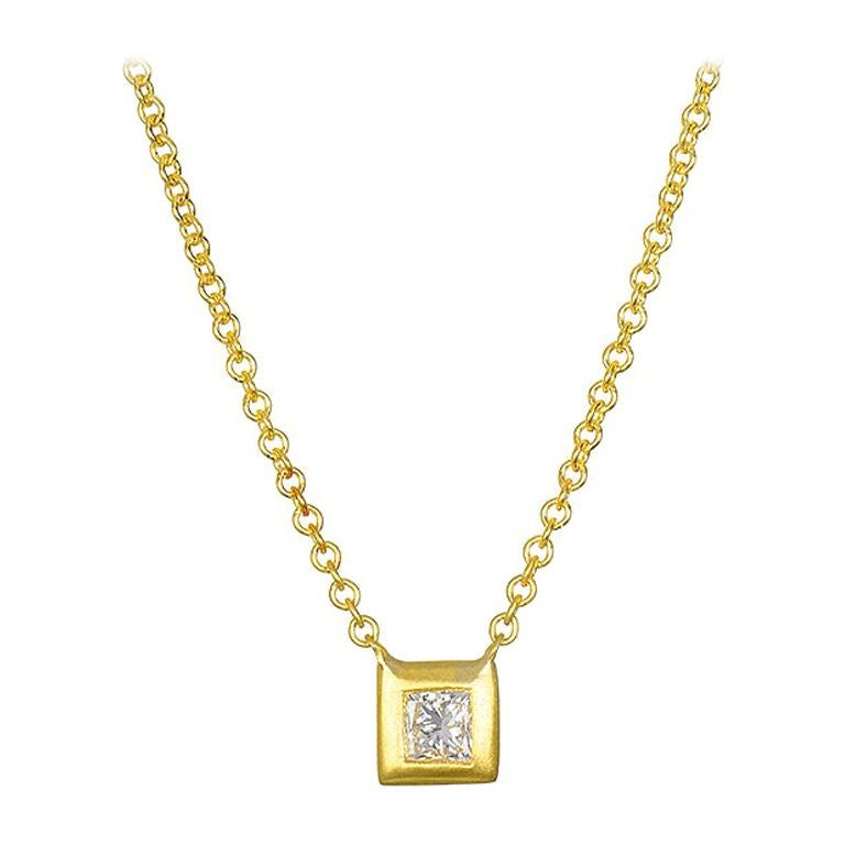 Diamant-Halskette, 18 Karat Gold, Prinzessinnenschliff, Kim im Angebot