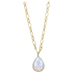 Faye Kim 18 Karat Gold Rainbow Moonstone Pendant Necklace