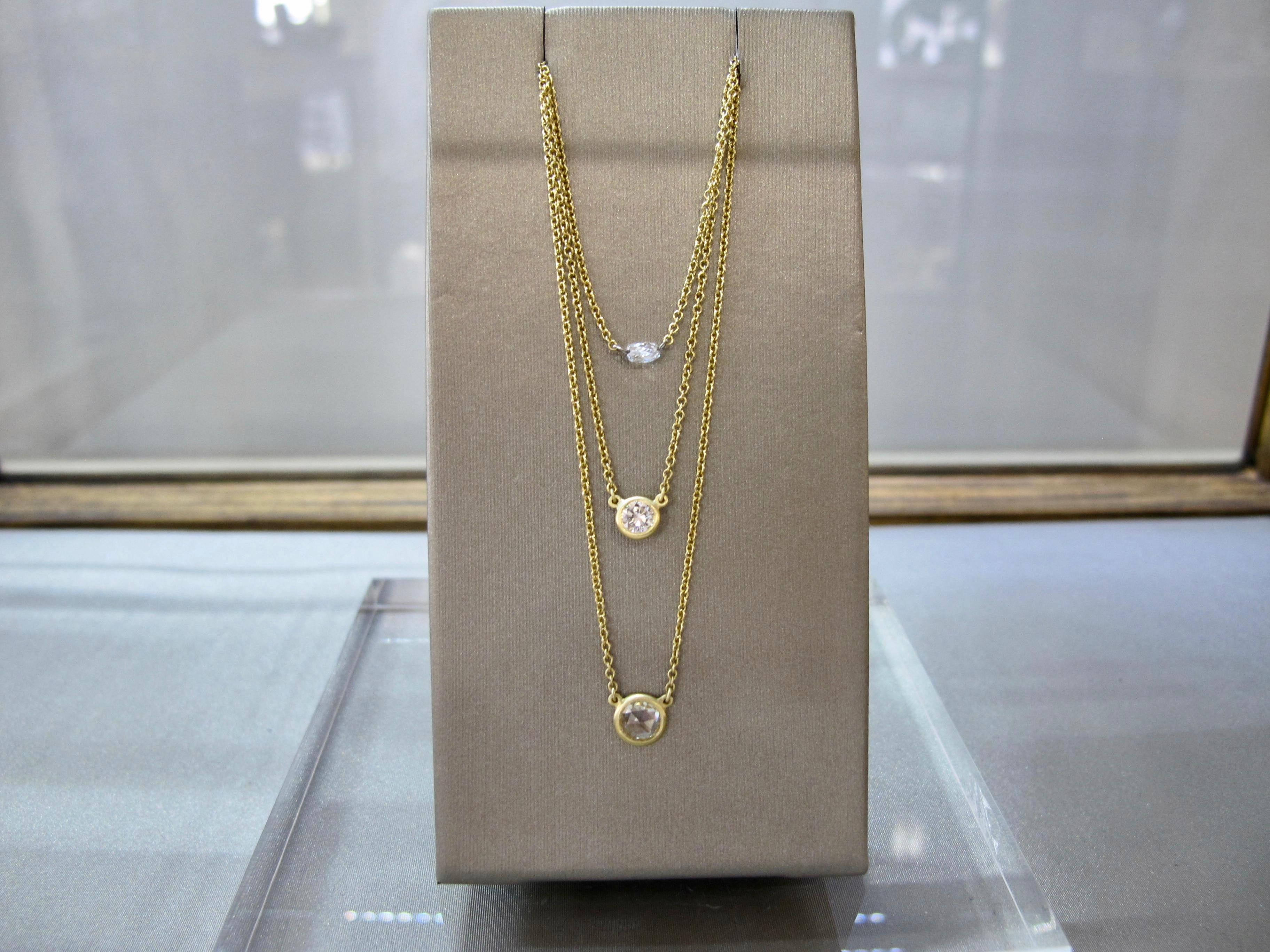 Faye Kim 18 Karat Gold Rose Cut Diamond Necklace In New Condition For Sale In Westport, CT