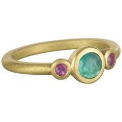 Faye Kim 18 Karat Gold Paraiba Tourmaline and Pink Tourmaline Stack Ring