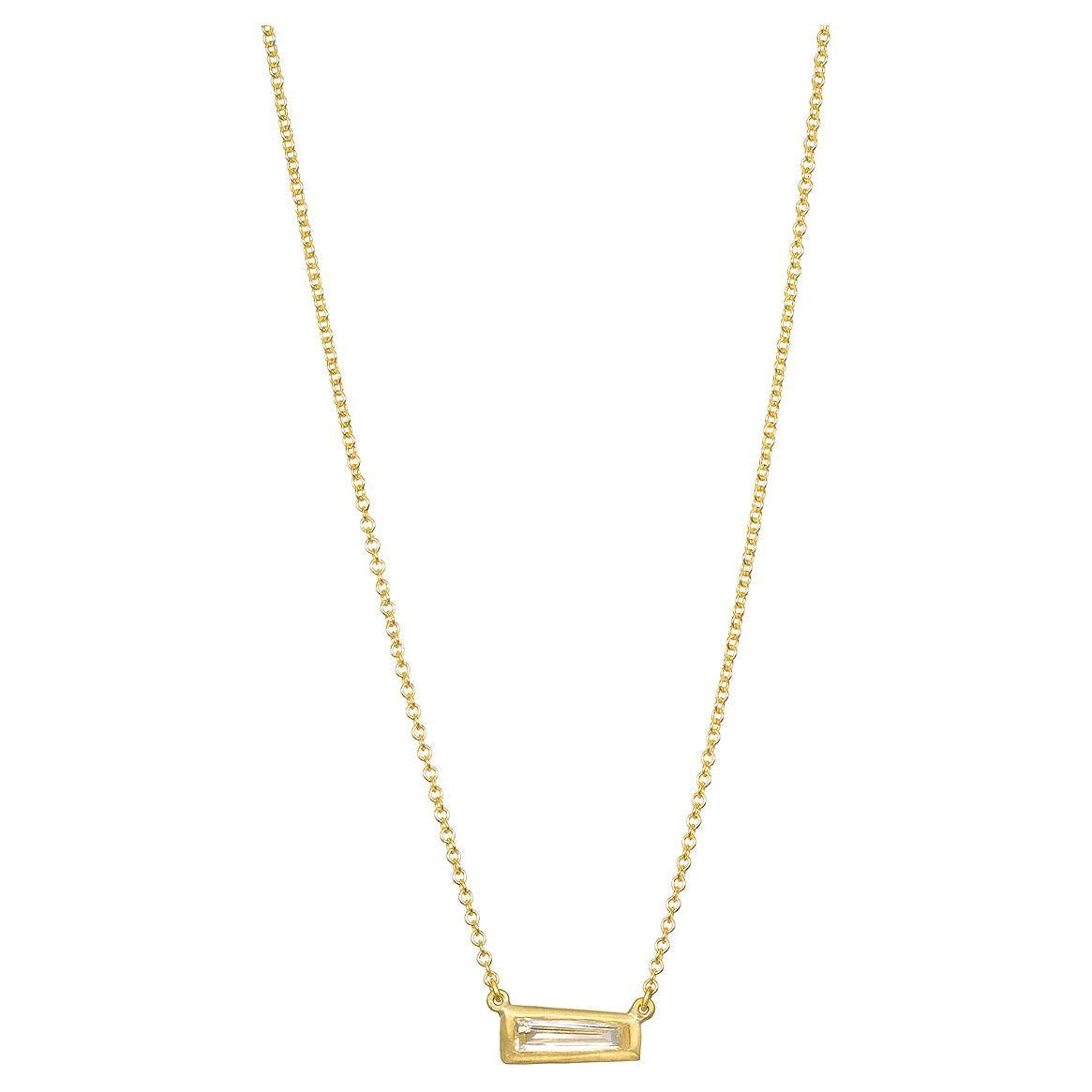 Halskette, Kim, 18 Karat Gold, spitz zulaufender Diamant, Baguette-Lünette