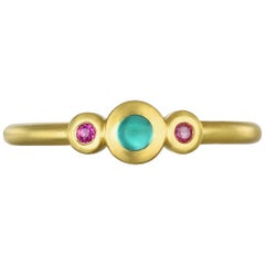 Faye Kim 18 Karat Gold Three-Stone Green and Pink Tourmaline Stack Ring