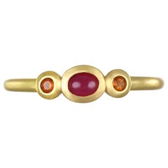 Faye Kim 18 Karat Gold Three-Stone Ruby and Mandarin Garnet Stack Ring