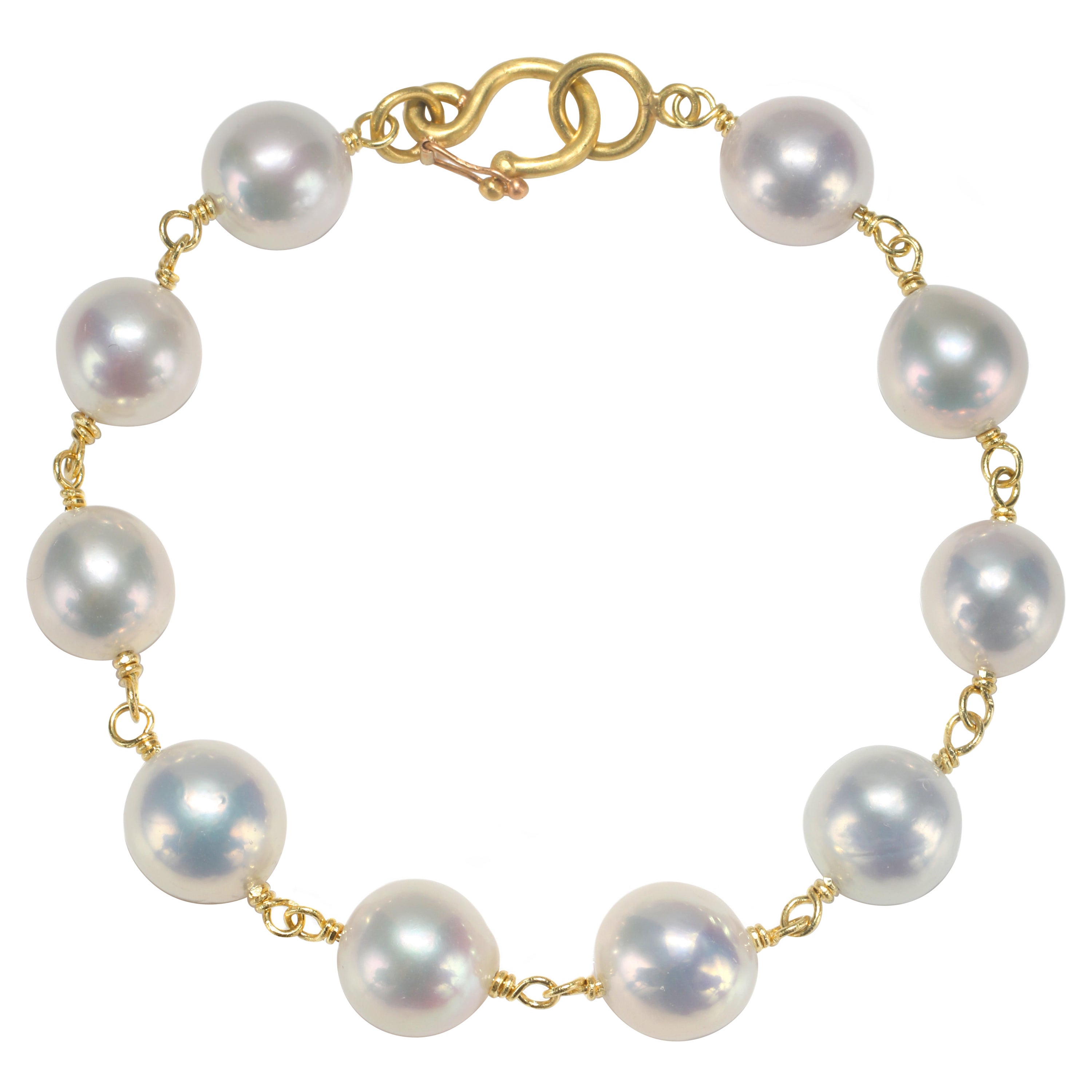 Faye Kim, bracciale a maglie con perle d
acqua dolce bianche in oro 18 ct.