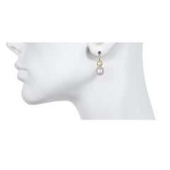 Faye Kim 18k Gold White Sapphire and Freshwater Pearl Earrings