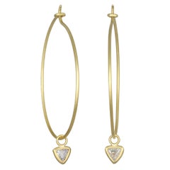 Faye Kim 18 Karat Gold Wire Hoops with Trillion Diamond Drops