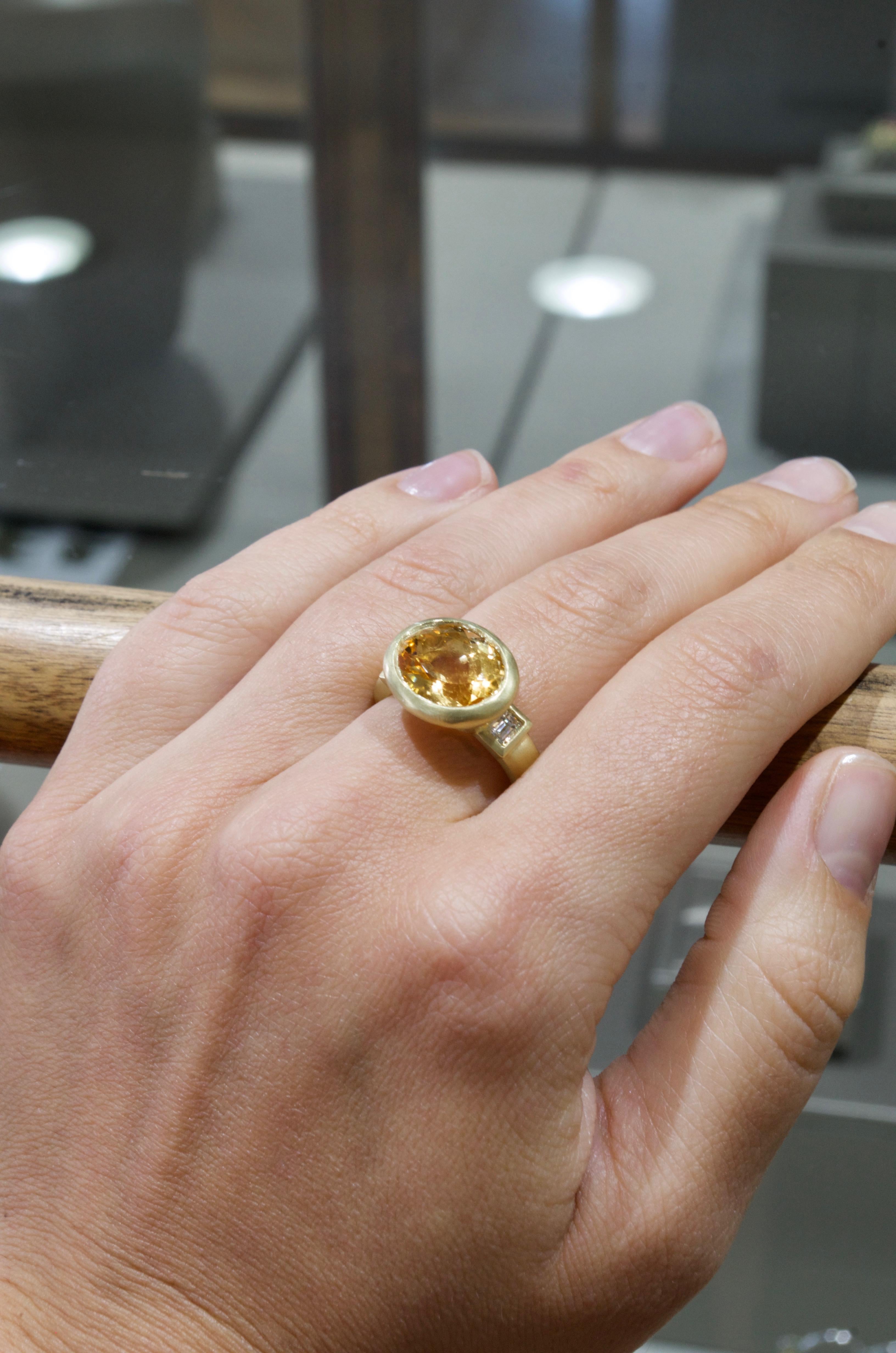 Women's Faye Kim 18 Karat Gold Yellow Zircon Diamond Baguette Ring For Sale