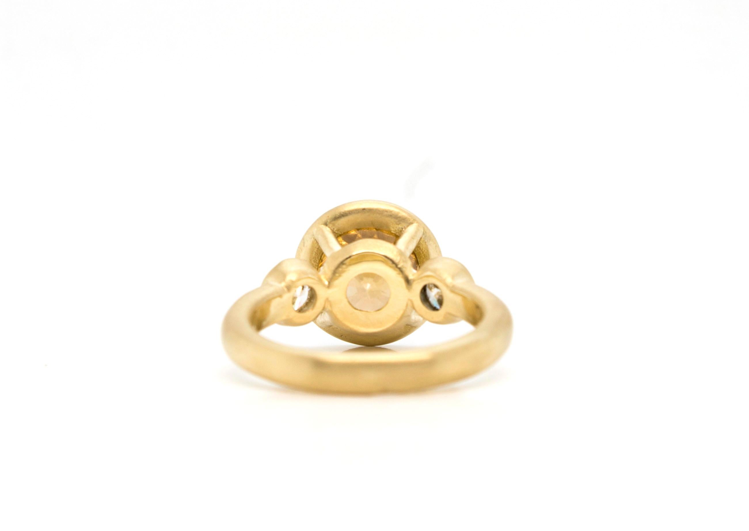 Contemporary Faye Kim 18 Karat Gold Zircon and Diamond Three-Stone Ring