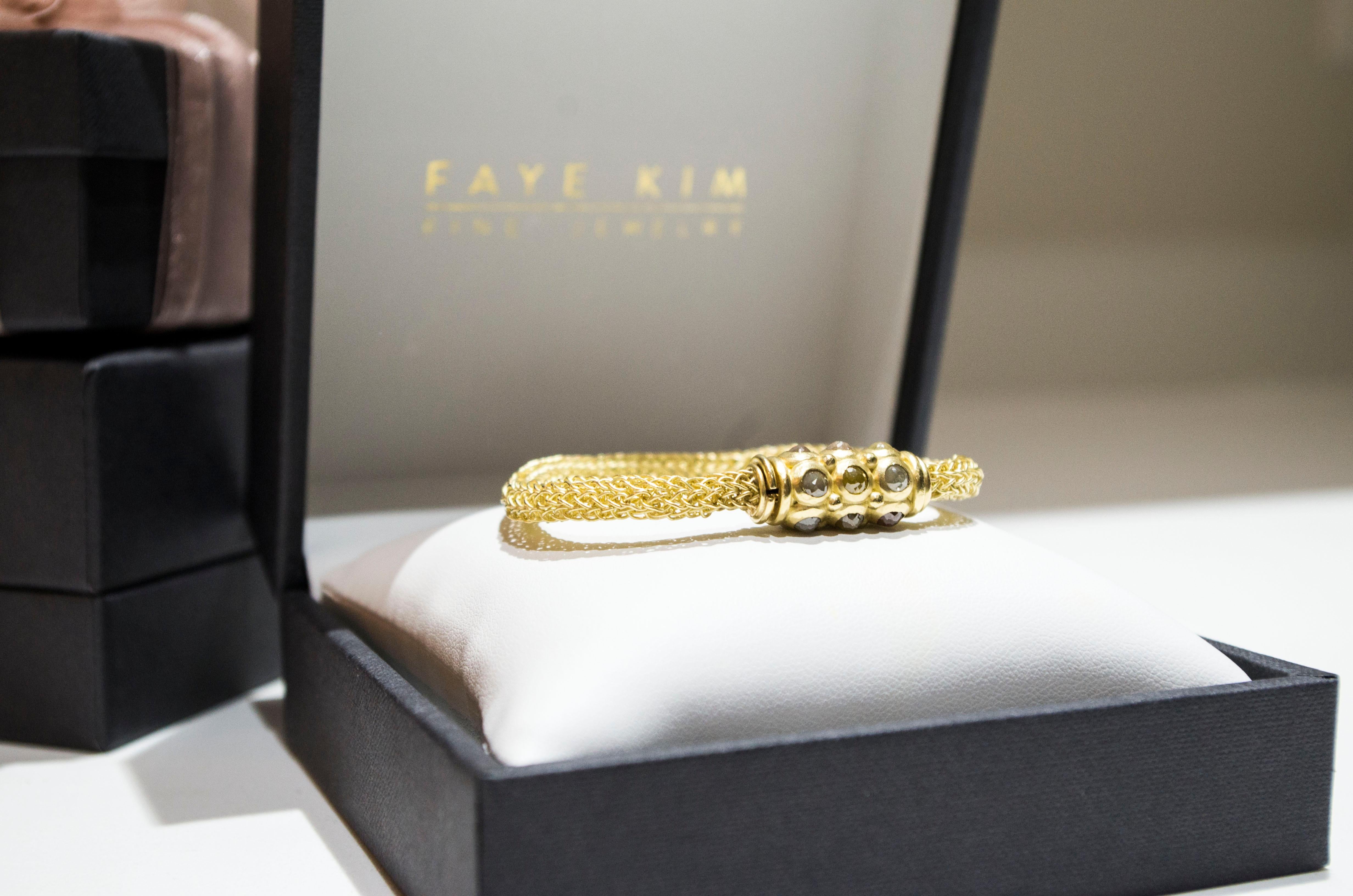 Women's Faye Kim 18k Hand Crocheted Raw Diamond Gold Bracelet