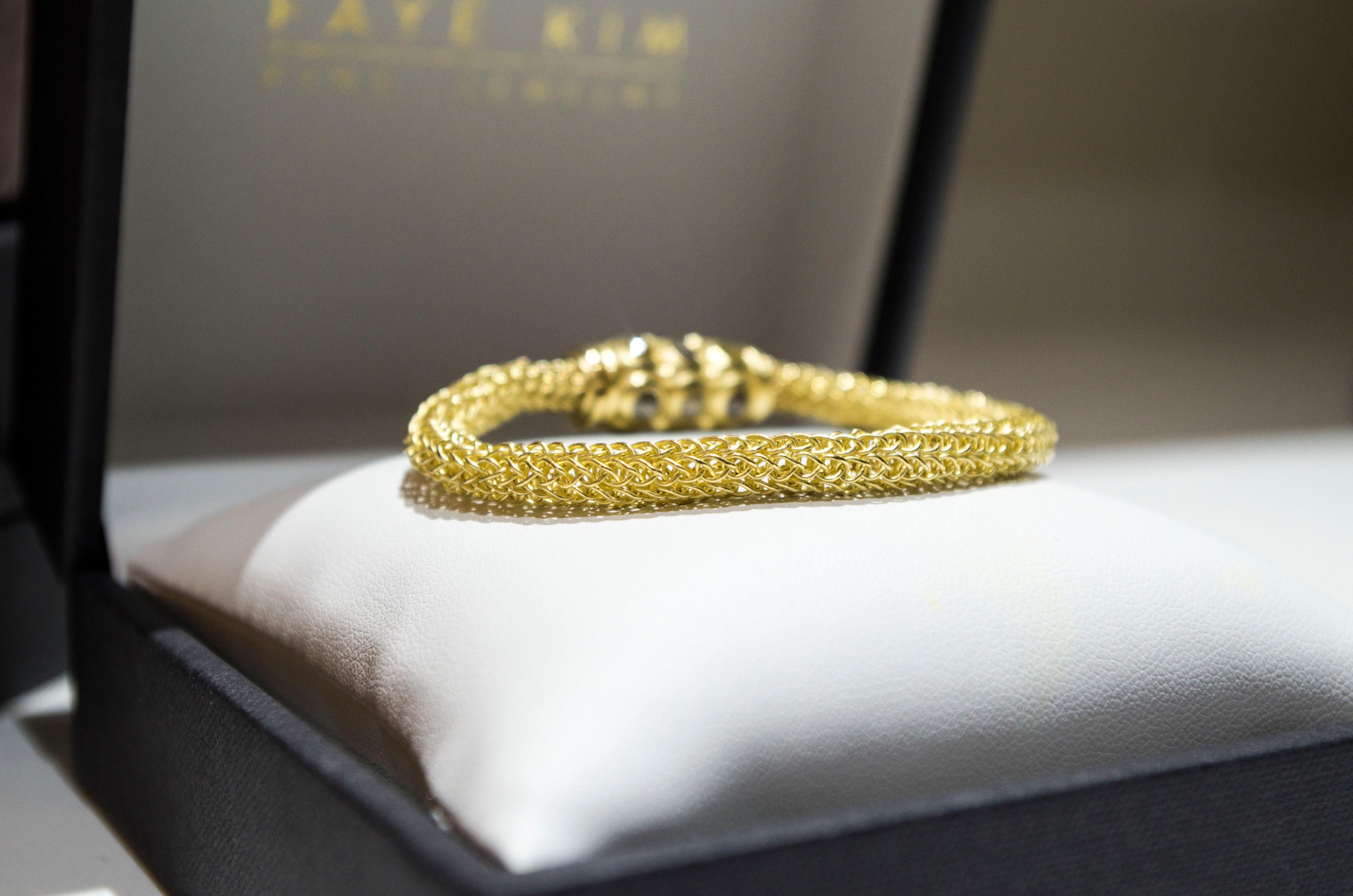 Faye Kim 18k Hand Crocheted Raw Diamond Gold Bracelet 1