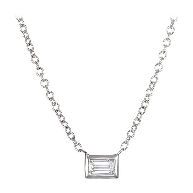 Faye Kim 18k White Gold Diamond Baguette Necklace For Sale