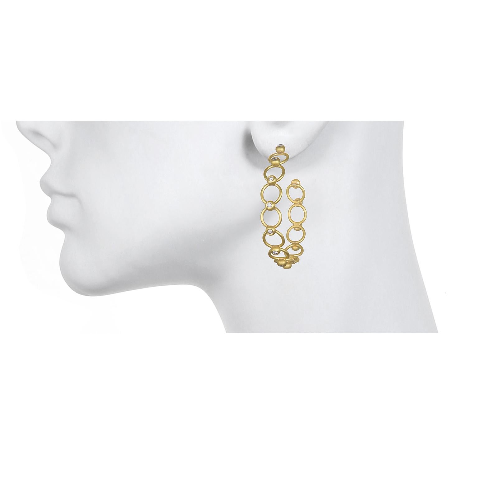 Faye Kim 18 Karat White Gold Diamond Lace Hoops For Sale 1