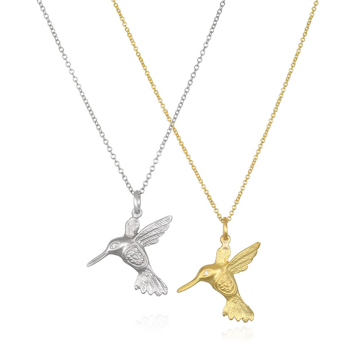 Faye Kim's 18K White Gold Hummingbird, part of the designer's Signature Charm Collection, features a sparkly diamond eye and can be sold separately from the chain or soldered onto one of our wire bangles. Each charm makes a design statement on its