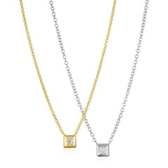 Faye Kim 18k White Gold Princess Cut Diamond Necklace