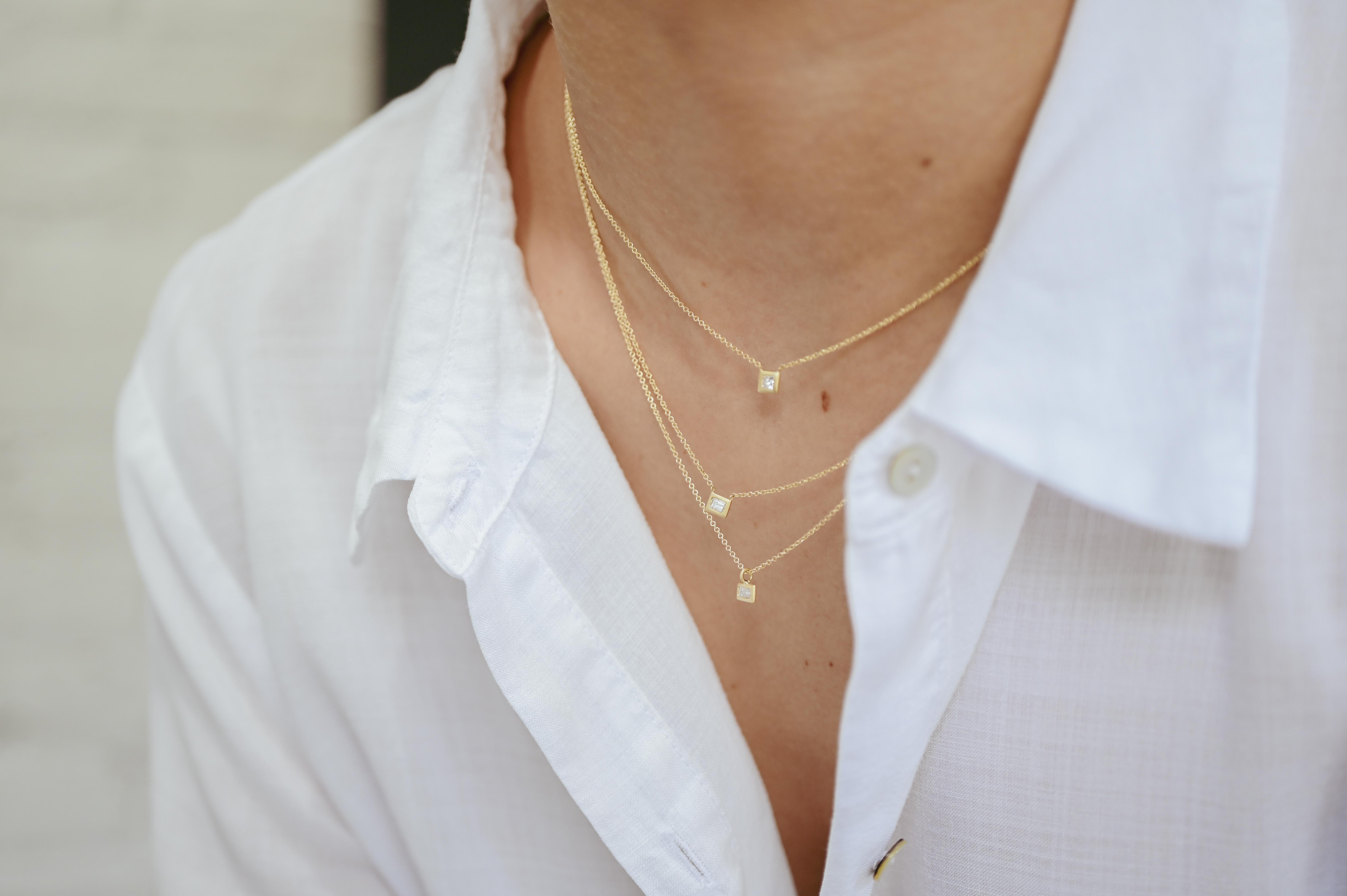 18 Karat Weißgold Diamant-Halskette mit Prinzessinnenschliff von Kim im Zustand „Neu“ im Angebot in Westport, CT