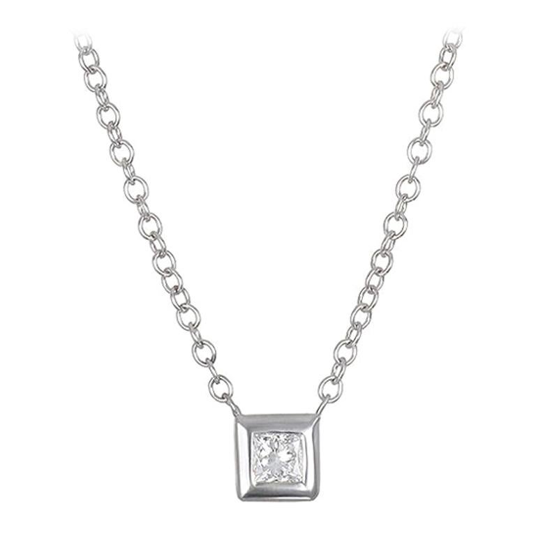 Faye Kim 18k White Gold Princess Cut Diamond Necklace For Sale