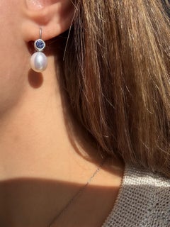 Faye Kim 18k White Gold Tanzanite Pearl Earrings