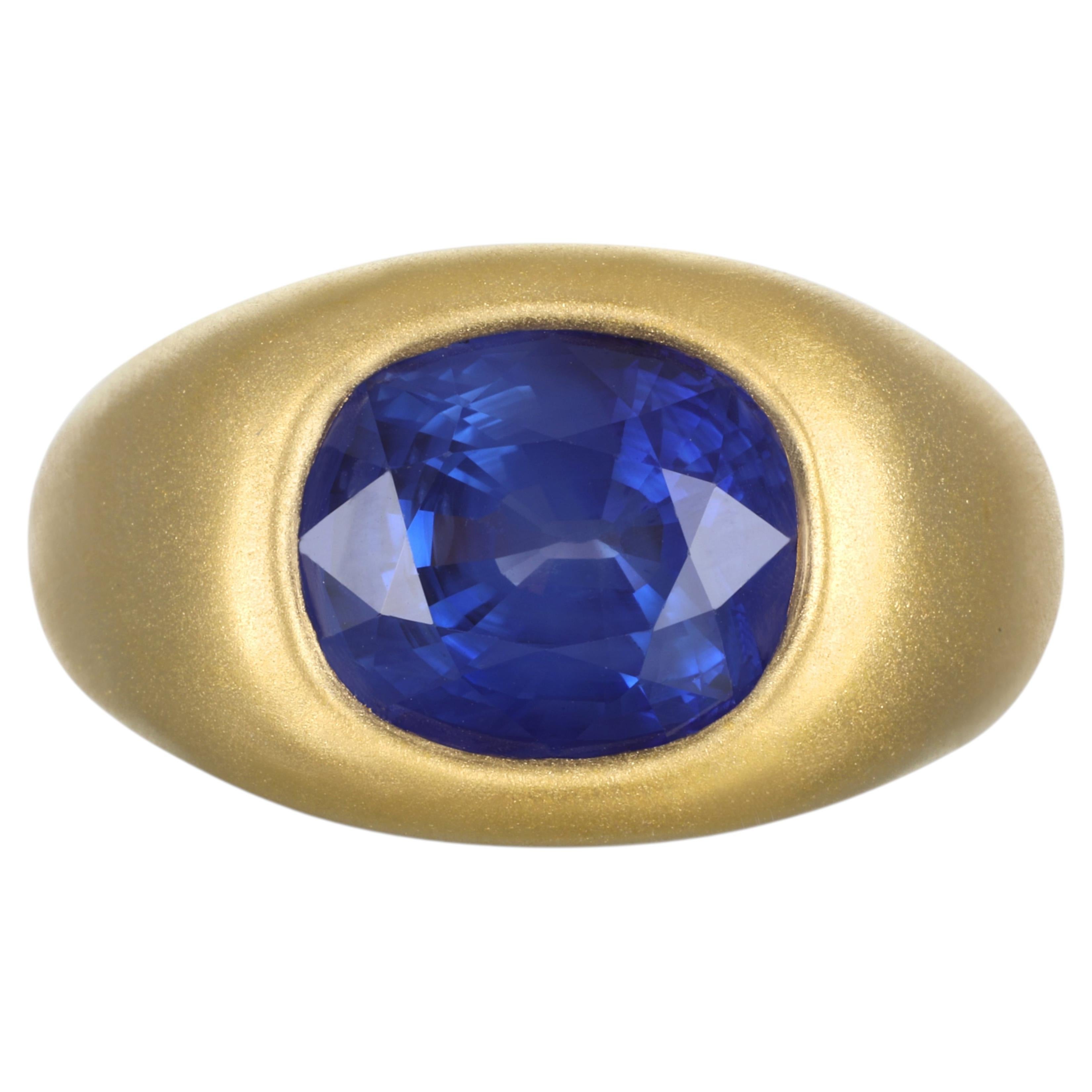 Faye Kim 22 Karat Gold 6.57 Carat Madagascar Blue Sapphire Ring, Size 6.5