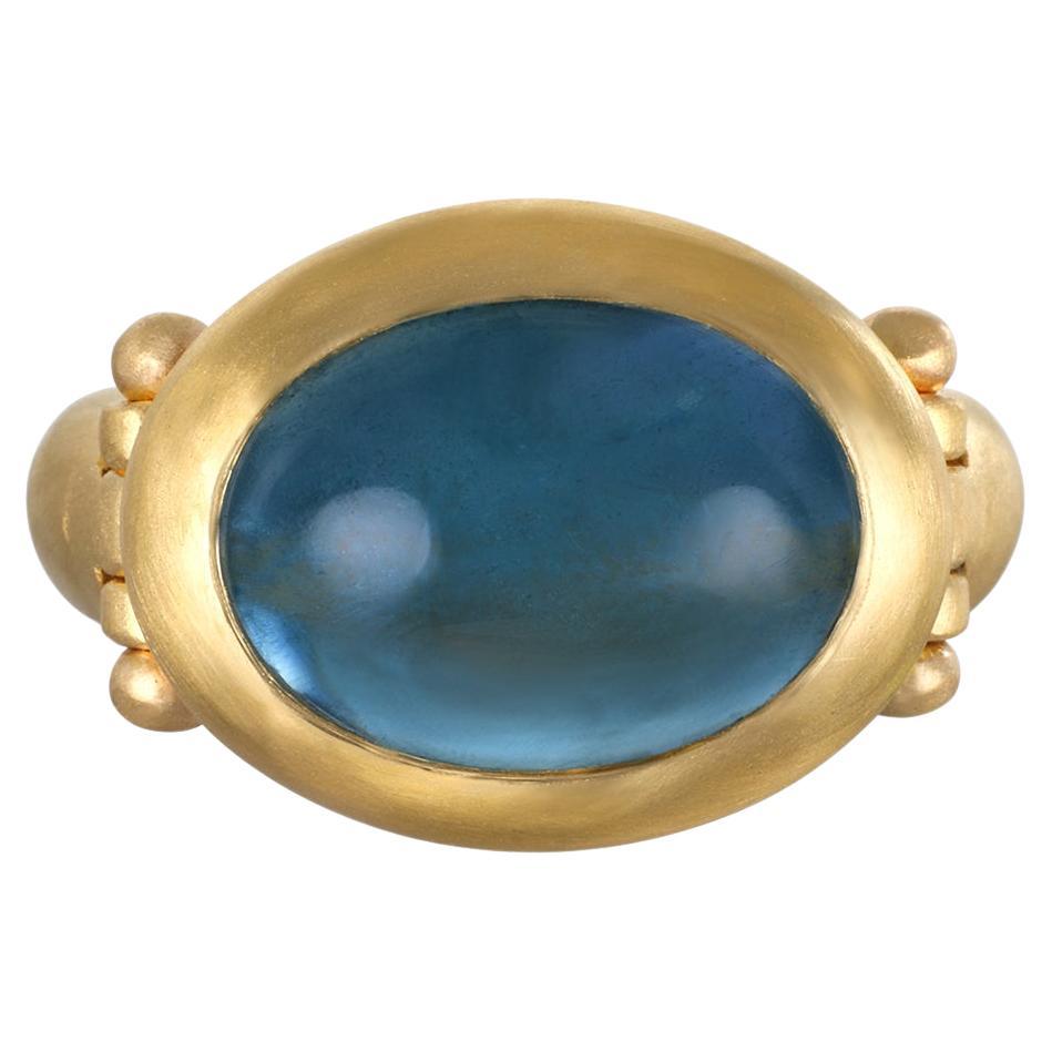 Faye Kim 22 Karat Gold Aqua Hinged Bezel Ring