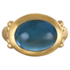 Faye Kim 22 Karat Gold Aqua Hinged Bezel Ring