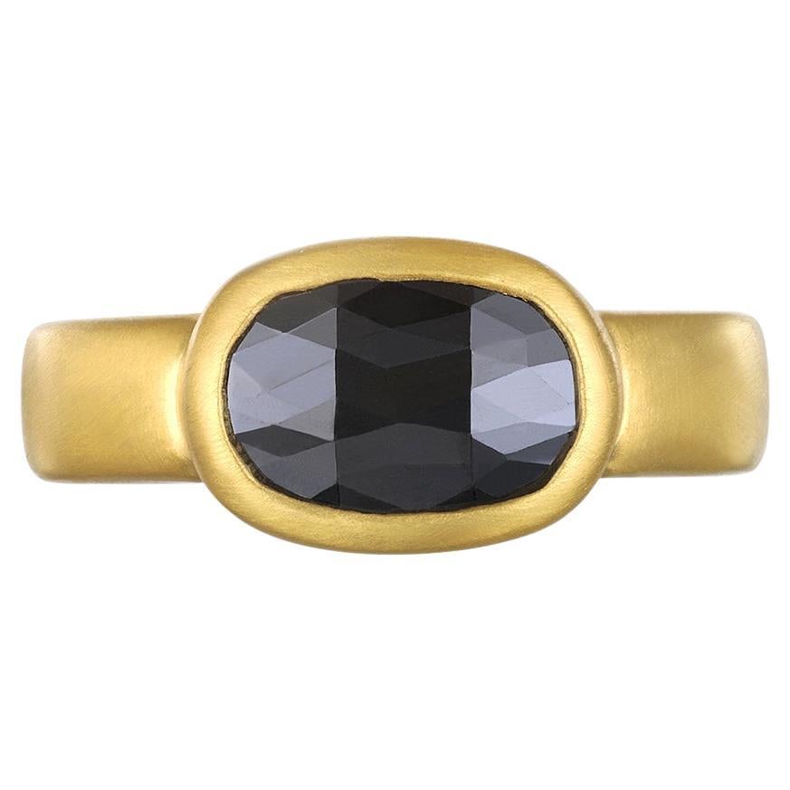 Faye Kim 22 Karat Gold Black Diamond Bezel Ring For Sale