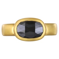 Faye Kim 22 Karat Gold Black Diamond Bezel Ring