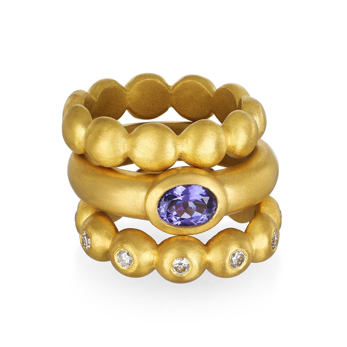 Faye Kim 22 Karat Gold Diamond Granulation Bead Band Ring For Sale 2