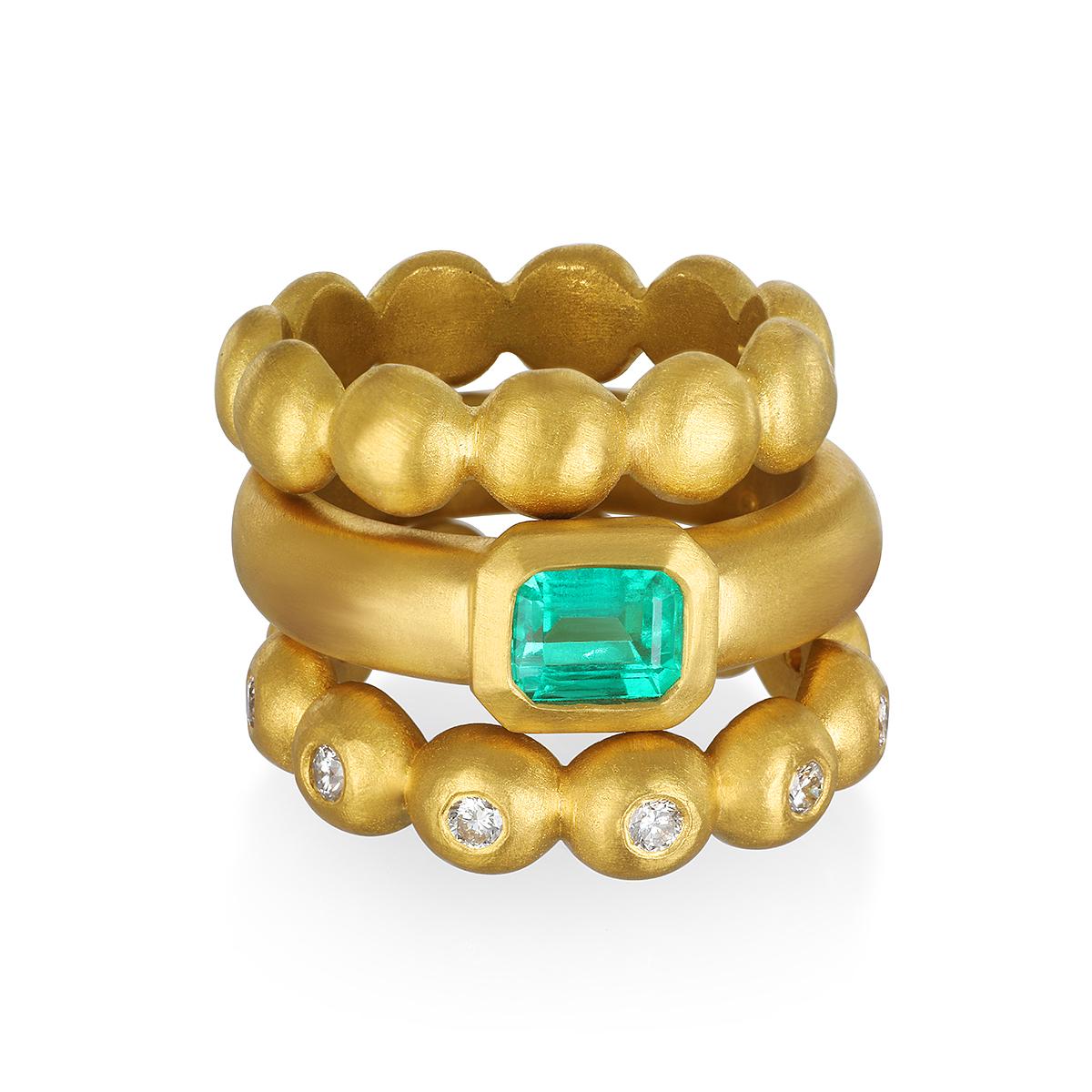 Women's or Men's Faye Kim 22 Karat Gold Diamond Granulation Bead Ring For Sale